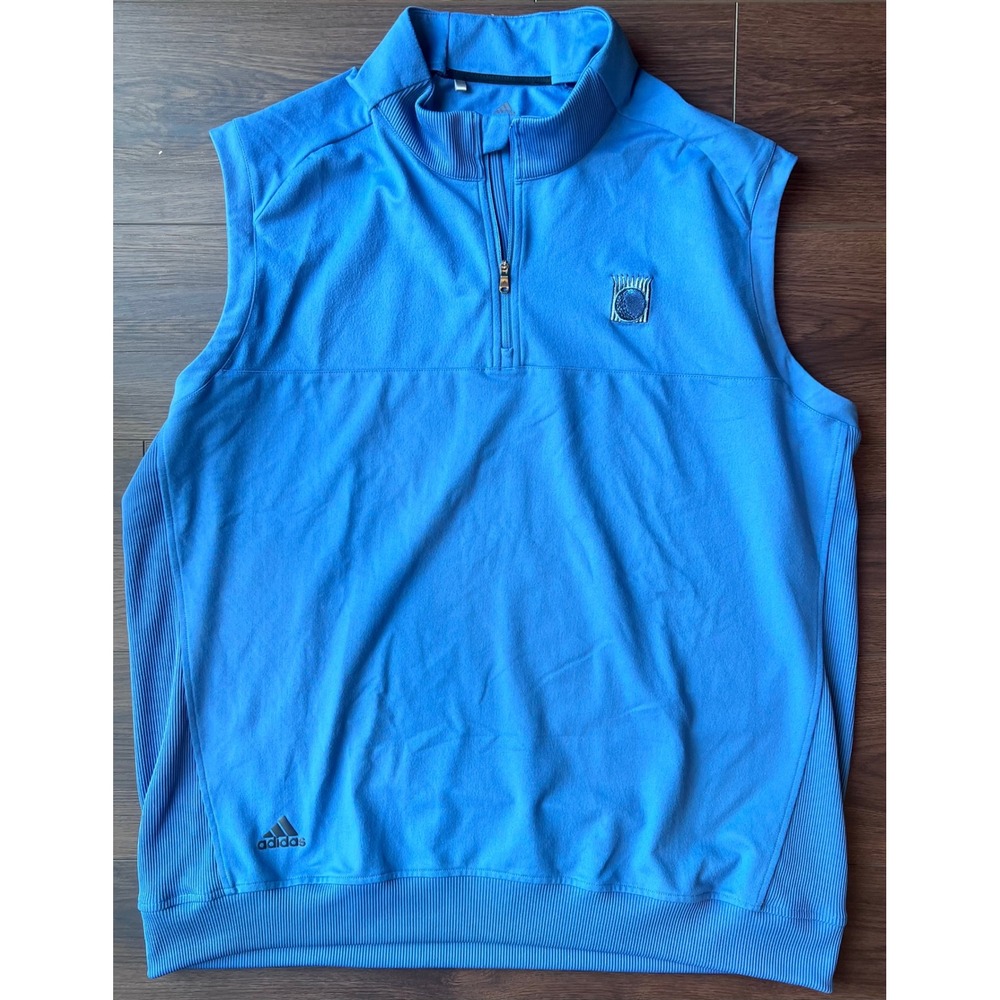 Adidas Golf Mens XL Blue Quarter Zip Vest Sleeveless Pullover Embroidered Logo